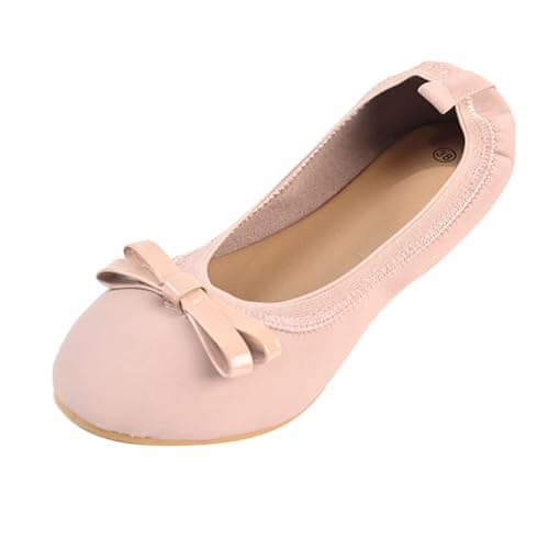 UK Ladies' Rollable Ballet Pumps Space-Saving Travel Flats Formal Wedding Shoes Women Memory Foam Collapsible Flats | Lightweight Foldable Design Pink