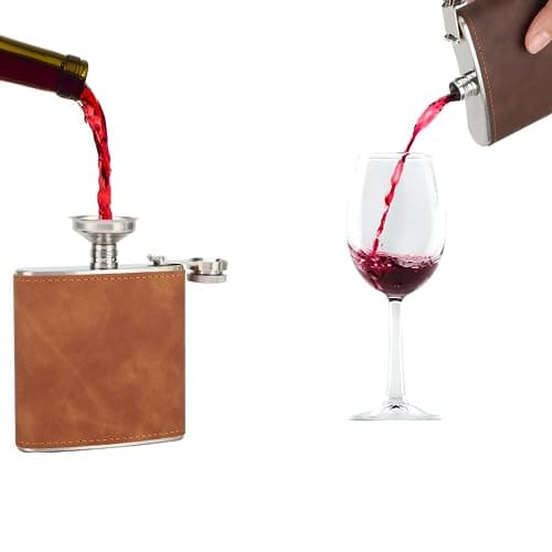 Vokowin 2 pcs 6oz Hip Flask with 2 Funnels, Stainless Steel Portable Pocket Whiskey Flask with Leather Wrapped Cover, Leak Proof Hip Flask for Men Women Travel Gift (Brown, Coffee)(K286-2) — view 3