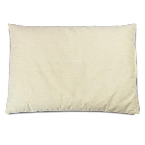 rucomfy Beanbags Organic Buckwheat Husk Bed Pillow in Plain Woven Unbleached 100% Cotton. Breathable Cooling Cushion for Enhanced Sleep. Supportive Pillow to Help Neck Pain. Arrives Filled (33 x 41cm)