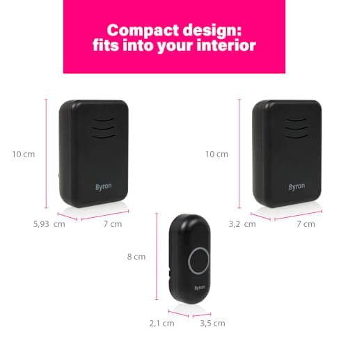 Byron Wireless Doorbell Set – Twin Pack – Battery Portable and Plug in – 150 m Range – 16 Melodies – Black – DBY-22354BS — view 3