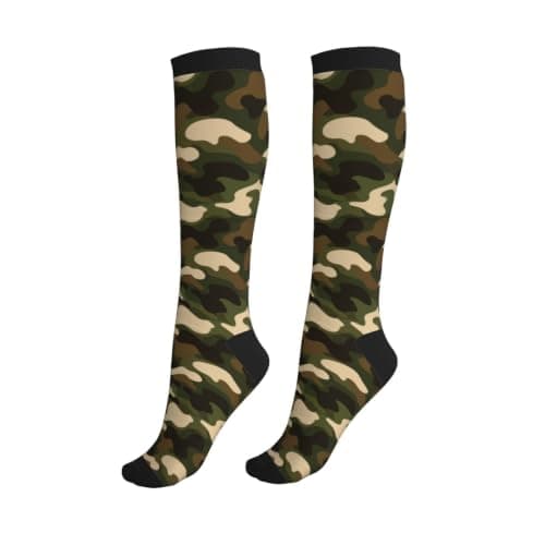 aipoase Compression Socks Knee High Circulation Support Socks For Women Men Athletic Running Hiking Cycling, Camo, One Size