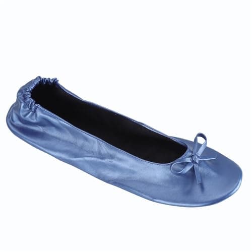 Momolaa UK 7 Ladies Roll up Shoesportable Travel Ballet Flat Fold up Pumps After Party Shoes Slipper (with Carrier Pouch) A0_Clearance Blue — view 2