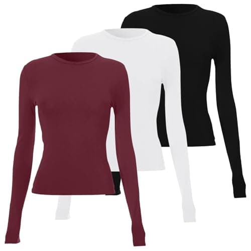 Ladies Thermal Tops 3 Pack Long Sleeve Tops for Women Soft Breathable Slim Fit Base Layer Shirt Ideal for Thermal Layering Casual Wear Womens Long Sleeve