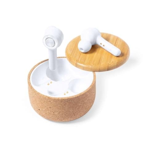 Sawfish Personalised Earphones Grigal Bluetooth 5.0 Wireless Earbuds with Cork & Bamboo Charging Case, Touch Control, Hands-Free Calls, USB-C Charging — view 2