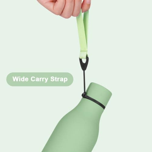 flintronic 550ml Water Bottles with Strap,Double Wall Vacuum Insulated Water Bottles Keeps Drinks Cold 24 Hrs/Hot 12 Hrs|Leak Proof|BPA Free,Stainless Steel Water Bottles for Gym,Hiking-Matcha Green — view 3