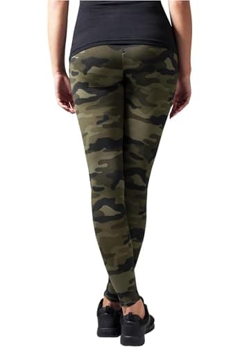 Urban Classics Women's Camouflage Leggings, Comfortable Sport Pants, Stretchy Workout Trousers with Green Military Print, Regular Skinny Fit, Size: Large Wood camo, M — view 3
