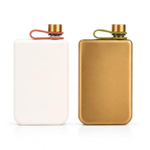 Cuxawamiyo Stainless Steel Hip Flask 266 ml Gold and White Pocket Flask for Outdoor Travel Parties (Pack of 2)