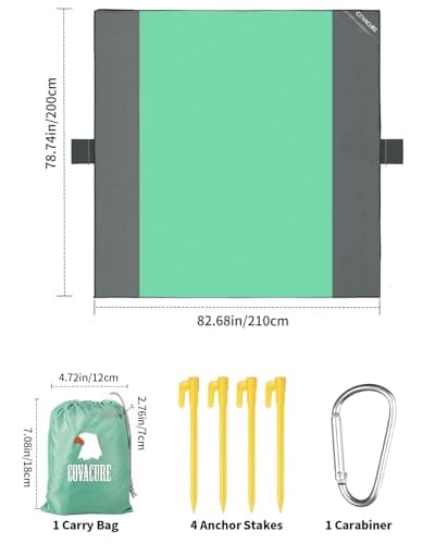 COVACURE Beach Blanket Mat, Sand Proof with 3 Zipper Pockets, 210 x 200cm — view 3