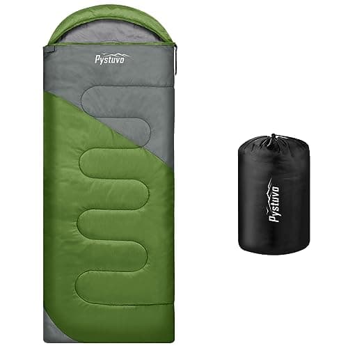 Pystuvo Sleeping Bag for Adults,4 Season Sleeping Bag,Lightweight,Waterproof Indoor & Outdoor Use,Green+Gray