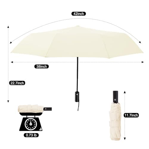 SoulRain Travel Umbrella - Windproof and Compact Umbrella for Rain - Perfect Large Auto Folding Umbrella - Ideal Car umbrella, Golf umbrella, and Travel Companion (Cream) — view 4