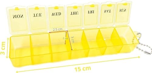 Boxsik Pill Box Organiser (Yellow), 7-Day 1 Times a Day Medicine Storage Case, Weekly Tablet Pills Container for Vitamins, Supplements & Travel Medication, Safe & Portable Medicine Holder — view 3