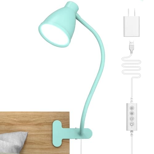 BOHON Desk Lamp with Clamp, 10W 38 LED Clip on Light, 3 Color 10 Brightness Auto Off Timer, Flexible Gooseneck Clip Lamp, Desk Lights for Office Home Bed Bedside Reading, Adapter Include, Teal