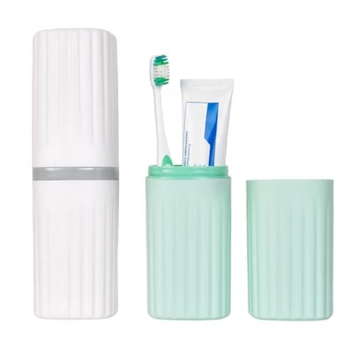 Kaiyzo 2-Pack Toothbrush Holder Travel, Durable Toothbrush Cup & Case Set, Leak-Proof Portable Toothpaste Organizer for Bathroom Camping College, Mint Green & White