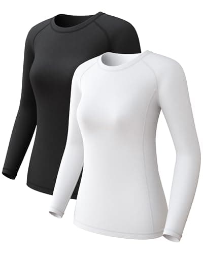 Women Thermal Shirt Long Sleeve Athletic Tops 2pc Black White L