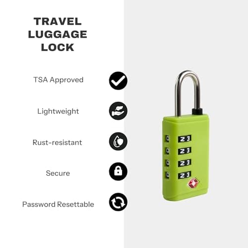 UP Security TSA Locks for Luggage, Small Combo Lock for Suitcase, 4 Digit Combination Lock for Outdoor, Gym Locker, Cabinet, Gun Case, Travel Safe Padlock with Code for Backpack, Bag Zipper (Green) — view 4