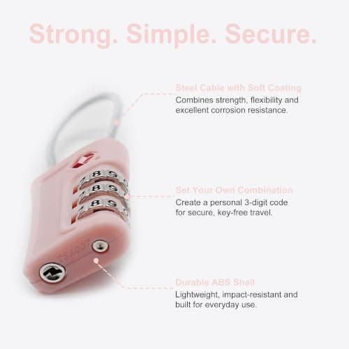 UP Security Luggage Locks TSA Approved 2 Pack, Small Padlock Combination, TSA Locks for Luggage, Travel Combo Padlock with Code, for Suitcase, Backpack Zipper, Locker, Gun Case (Black+Pink) — view 5