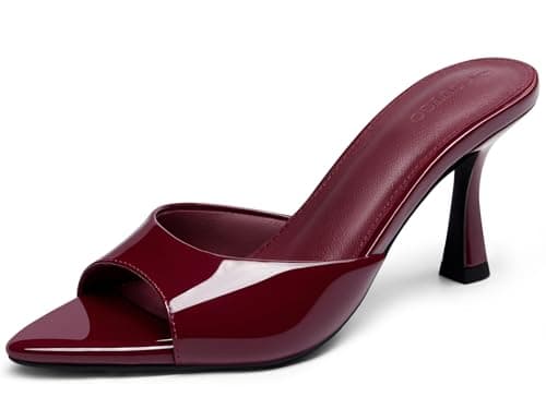Coutgo Women's Pointed Toe Mule Sandals, Burgundy, 8.5