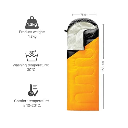 azark Premium Lightweight Sleeping Bag for Adults & Kids,400 GSM, 4 Season Waterproof Sleeping Bag, Comfortable & Portable, Machine Washable, Camping & Hiking Essential (Black/Mustard) — view 5