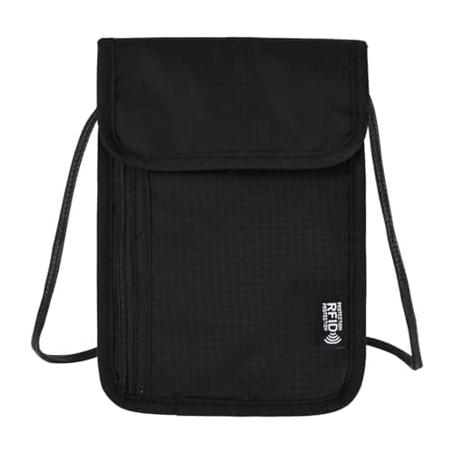 Amexo Neck Pouch Travel Wallet Secure Neck Wallet Travel Documents Holder Chest Bag for Travel Neck Pouches with RFID Blocking Travel Wallet Organizer for Passport Cash cards Keys