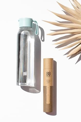 BU Products Glass Water Bottle, 700ml, Mint or Blush, Leak Proof, Antibacterial, BPA Free, Bamboo Charcoal Filter Compatible, for Travel and Everyday Use (Mint Green) — view 4