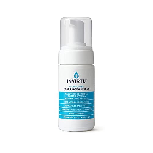 INVIRTU Alcohol Free Antibacterial Hand Sanitiser Foam (100ml) - Hospital Grade - Kills 99.9% Of Bacteria & Viruses - Kind To Skin & Suitable For Children, Travel & Festivals– Non-Scented Disinfectant