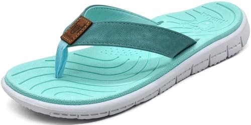 KuaiLu Flip Flops Women Leather Arch Support Summer Wide Fit Beach Pool Ladies Thong Sandals Yoga Memory Foam Cushion Slip On Shower Cloth Fabric Orthopedic Plantar Fasciitis Flipflops Turquoise 6
