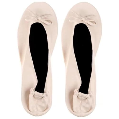 Women's Folding Portable Travel Ballet Flat Roll Up Slipper Pack Up Set Shoes Men Shoes Flat Foot (Yellow, L)