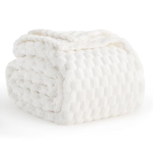 Aisbo White Throws Blankets for Sofa - Single Fleece Fluffy Bed Throws for Sofas, Soft Warm Fuzzy Blanket for Couch, 130x150 cm