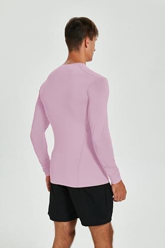 vf VFIT Compression T-shirt Men Long Sleeve Thermal Sports Fitness Running Breathable Quick Drying GYM Stretch Fabric Tight Training Football Basketball (PINK,L) — view 6