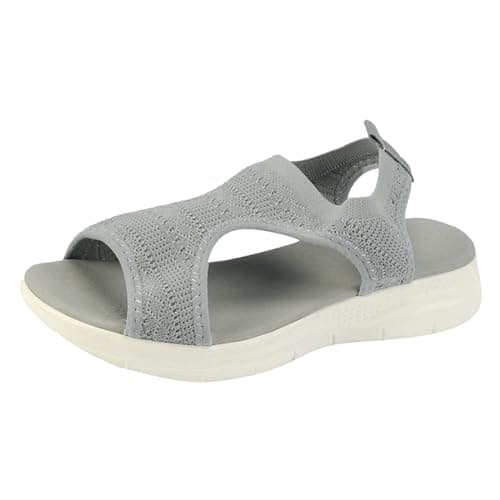 Sandals for Women Orthopedic, Sandals with Arch Support Summer Slip on Ladies Wedge Slingback Walking Slip on Platform Shoes Casual Beach Slingback Comfy Washable Slide Sport Shoes, 5 Grey — view 5