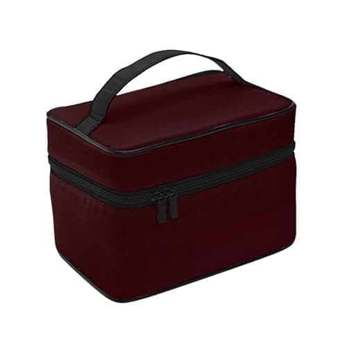 Maroon Travel Makeup Bag – Portable Toiletry Organizer with Zipped Compartments for Brushes, Bottles & Skincare — view 3