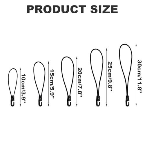 25pcs Bungee Cords with Hooks, 10 Inch Small Elastic Bungee Ropes Short Tarpaulin Hooks for Luggage, Camping, Tent and Outdoor Fixing, 5 Different Sizes (Black) — view 2
