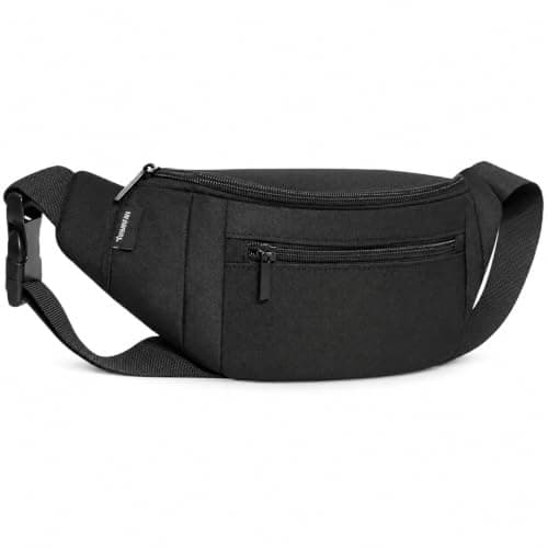 Bum Bag for Men Women, Waist Bag with Multiple Zipped Pockets and Adjustable Belt, Lightweight Fanny Pack for Running, Walking, Hiking, Travel, Festivals and Outdoor Sports, Black