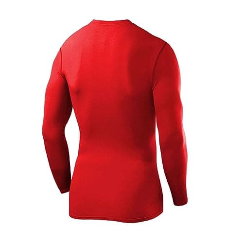 PowerLayer Kids Base Layer Long Sleeve Compression Shirt. Lightweight and Moisture Wicking Thermal Top for Football, Rugby, Soccer and Gym for Boys - Red, 10-12 Years (Boys Large) — view 3