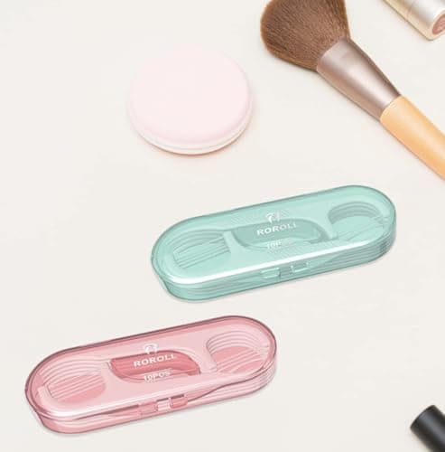 2 Pack Reusable Dental Floss Picks with Travel Cases – 20 Tooth Picks for Teeth Cleaning – Portable His & Hers Flossing Kit – Oral Care for Home, Work, Travel, Camping – Pink & Green — view 3