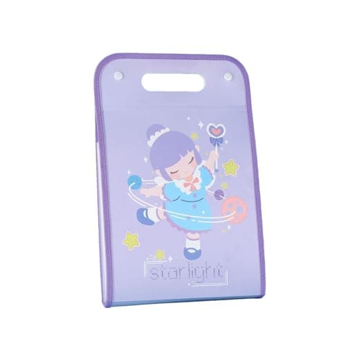 Ycauty Organ File Bag A4 Portable Expandable Folder 12 Layers for Office Home School PP Material (Purple Little Girl) — view 5