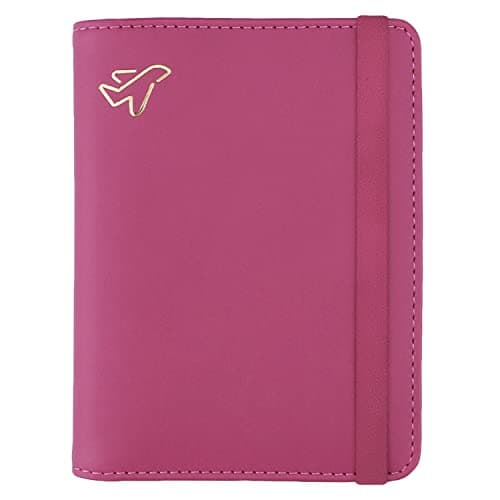 WALNEW Passport Holder, PU Leather Travel Passport Cover Wallet, RFID Passport Case with Card Holder, Travel Essentials for Women Men (Hotpink)