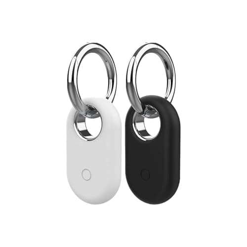 Smarttag2 Case Set, 2-Pack Silicone Smart Tag 2 Cases with Silver Keychain, Protective Cases for Samsung Smart Tag 2 - Ideal for Keys, Pets, and Luggage (1 White, 1 Black)