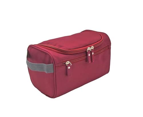 ONEGenug Hanging Toiletry Bag for Men & Women, Travel Wash Bag Cosmetics Makeup Bag Organizer for Travel Essentials with Handle Red — view 3