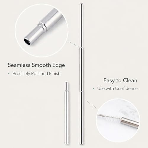 2 Pcs Reusable Telescopic Straws, 304 Food Grade Stainless Steel Collapsible Drinking Straws, Portable Metal Straws for Travel, Home, Office, Eco Friendly BPA Free for Hot Cold Drinks — view 5