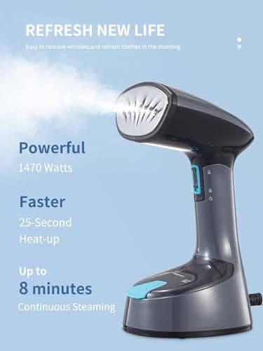 Reemix Steamer for Clothes, Folding Handheld Design Garment Wrinkles Remover, 20g/min Strong Penetrating Steam, 25-Sec Fast Heat-up, for Home, Office and Travel (dark gray) — view 2