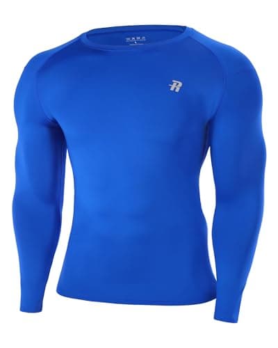 Runhit Men's Compression Base Layer Long Sleeve Top, Wicking UPF 50+ Thermal Undershirt for Cycling, Football, Rugby and Outdoor Sports Royal Blue S