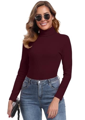 IWOLLENCE Turtleneck Women Thermal Tops Polo Neck Jumpers (Burgundy, XS) — view 2