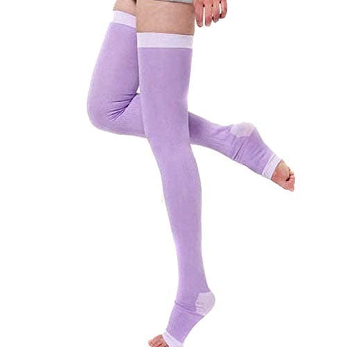 FSSTUD Women's Slimming Compression Socks Stockings Sleep Overnight Thigh High Leggings Socks Open Toe Socks Purple — view 2