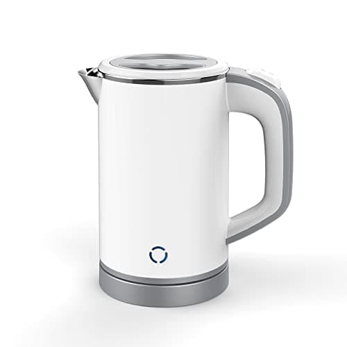 Zoravson 0.8L Travel Kettle Small, Low Wattage Kettle, Compact Electric Kettles Dual Voltage 110-240V, Auto Shut-Off and Dry-Boil Protection Stainless Steel Kettles for Office,Bedroom,Caravan-White