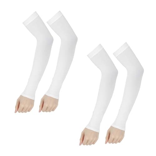 Ouligay 2 Pairs Arm Sleeves for Men Women UPF 50 UV Sun Protection Arm Sleeves Cooling Sport Compression Tattoo Cover Up Sleeve(white)