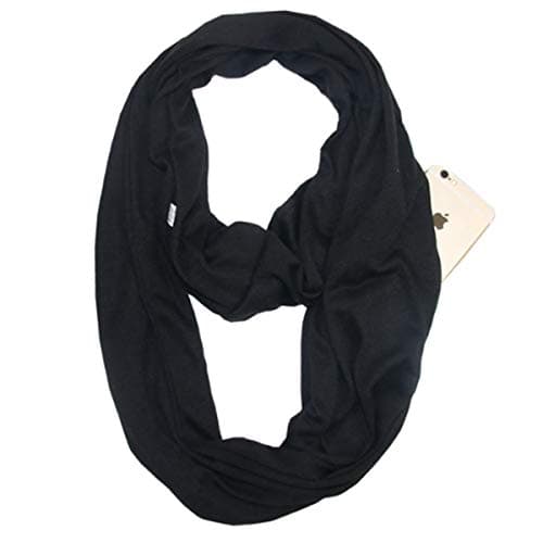 MeiPing Women's Polyester Solid Scarf - Black, Infinity Travel Wrap, Functional Fashion Accessory for All Seasons