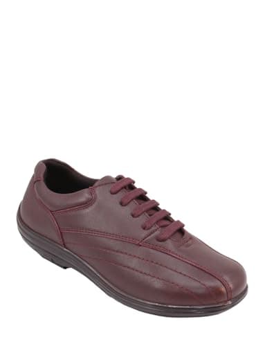 Amber Ladies Extra Wide EEE Fit Leather Lace Up Walking Shoes Burgundy