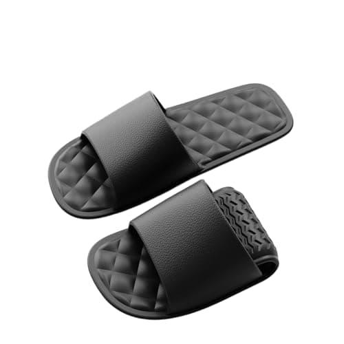 Unisex Travel Slippers for Summer, Lightweight Slip-On Shower Sandals with Quick-Dry Mesh, Portable Casual Flip Flops for Beach, Pool, and Indoor Use (Black, 4)