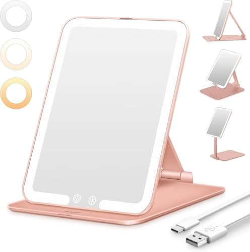 Auxmir LED Travel Makeup Mirror, Rechargeable Vanity Mirror, Rose Gold